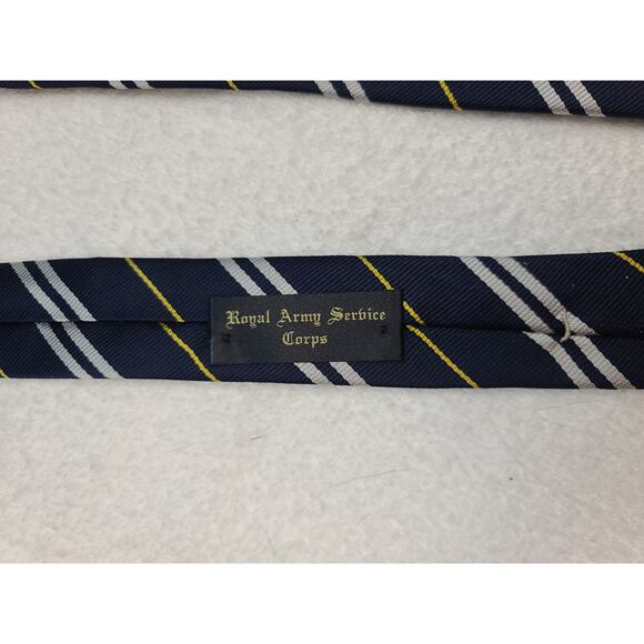 Tom James Royal Army Service Corps blue silver yellow stripe silk tie - Picture 6 of 8